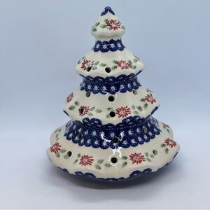 7" Polish Pottery Christmas Tree Luminary Candle Holder Hand-Painted *No Plate*